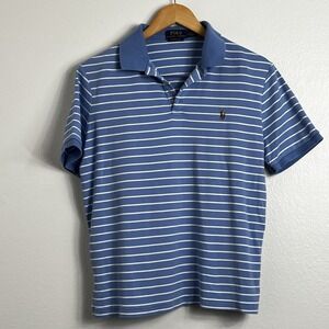 Polo Ralph Lauren Women's Custom Slim Fit Blue White Striped Polo Shirt Size L